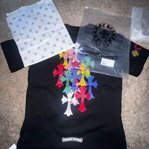 Chrome Hearts Black Tee with Multicolor Crosses